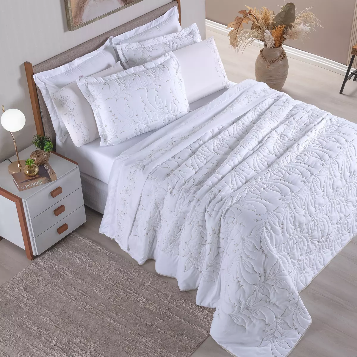 COBRE LEITO CASAL SINTONIA 03 PEÇAS - 200 FIOS - BORDADO