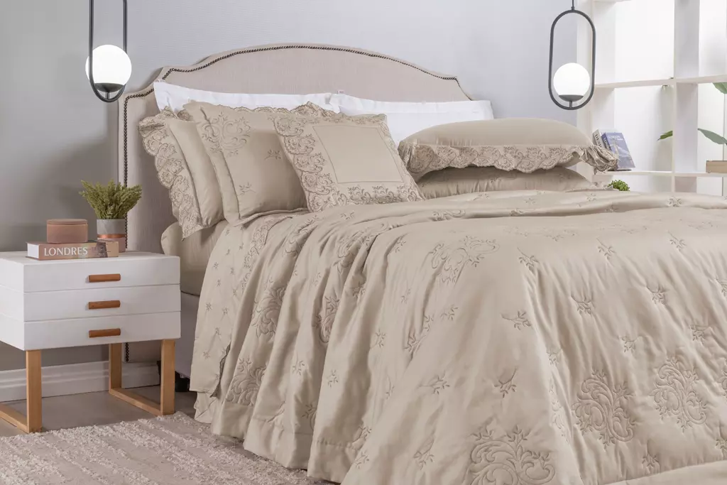COBRE LEITO QUEEN 400 FIOS ANDORRA 3 PEÇAS -BORDADO foto adicional 2