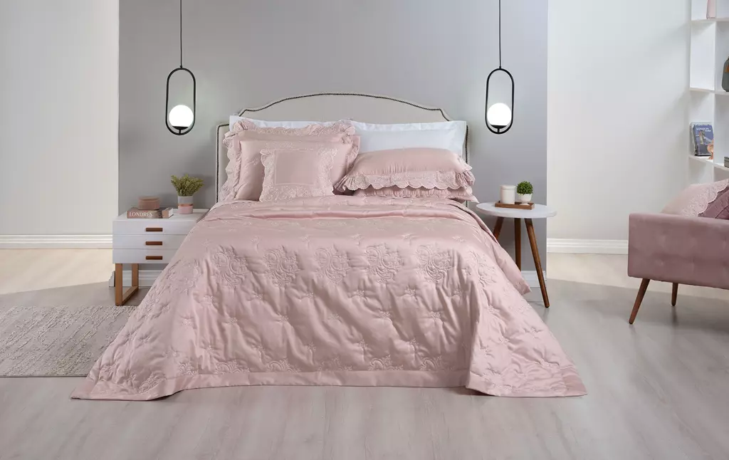 COBRE LEITO QUEEN 400 FIOS ANDORRA 3 PEÇAS -BORDADO foto adicional 3