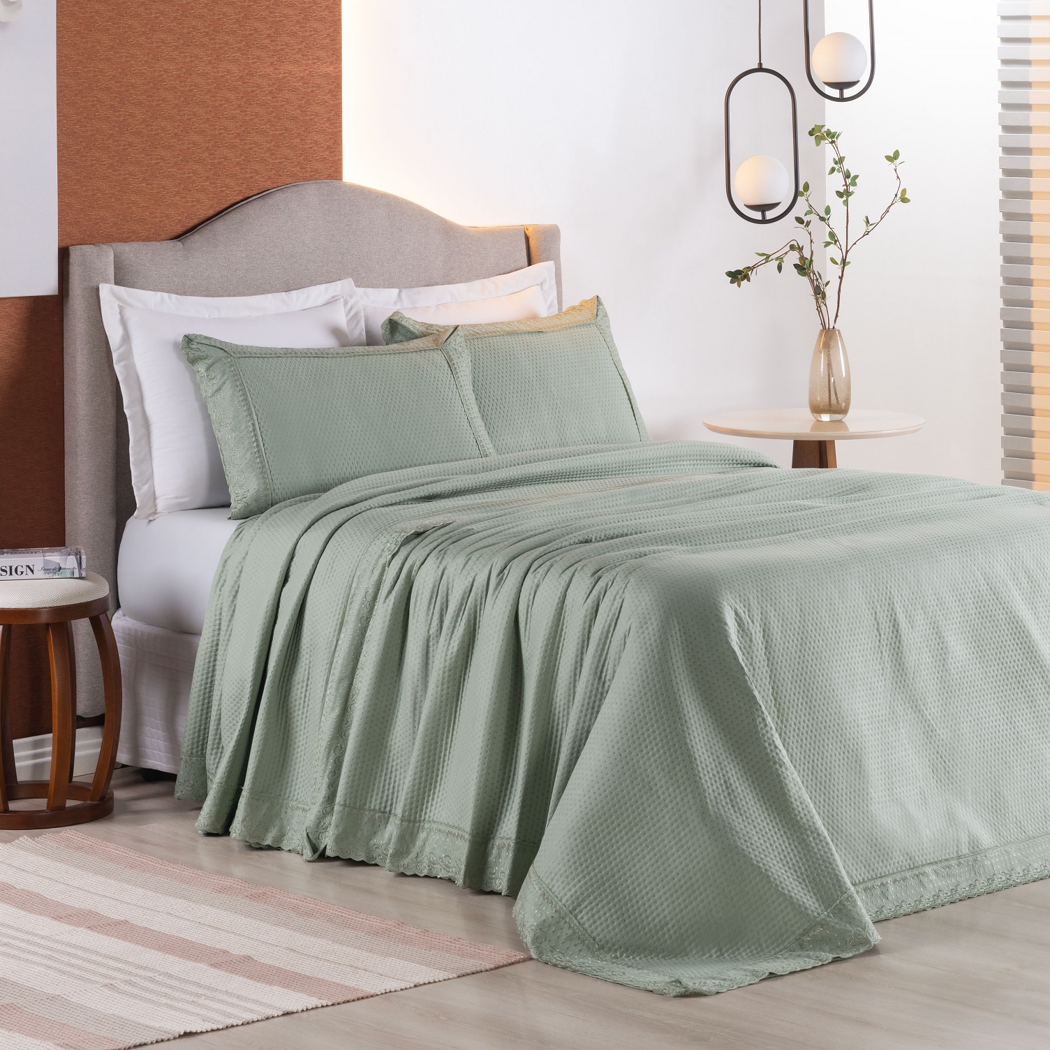 KIT COLCHA QUEEN HOME PARIS 3 PEÇAS - DETALHES BORDADO INGLÊS