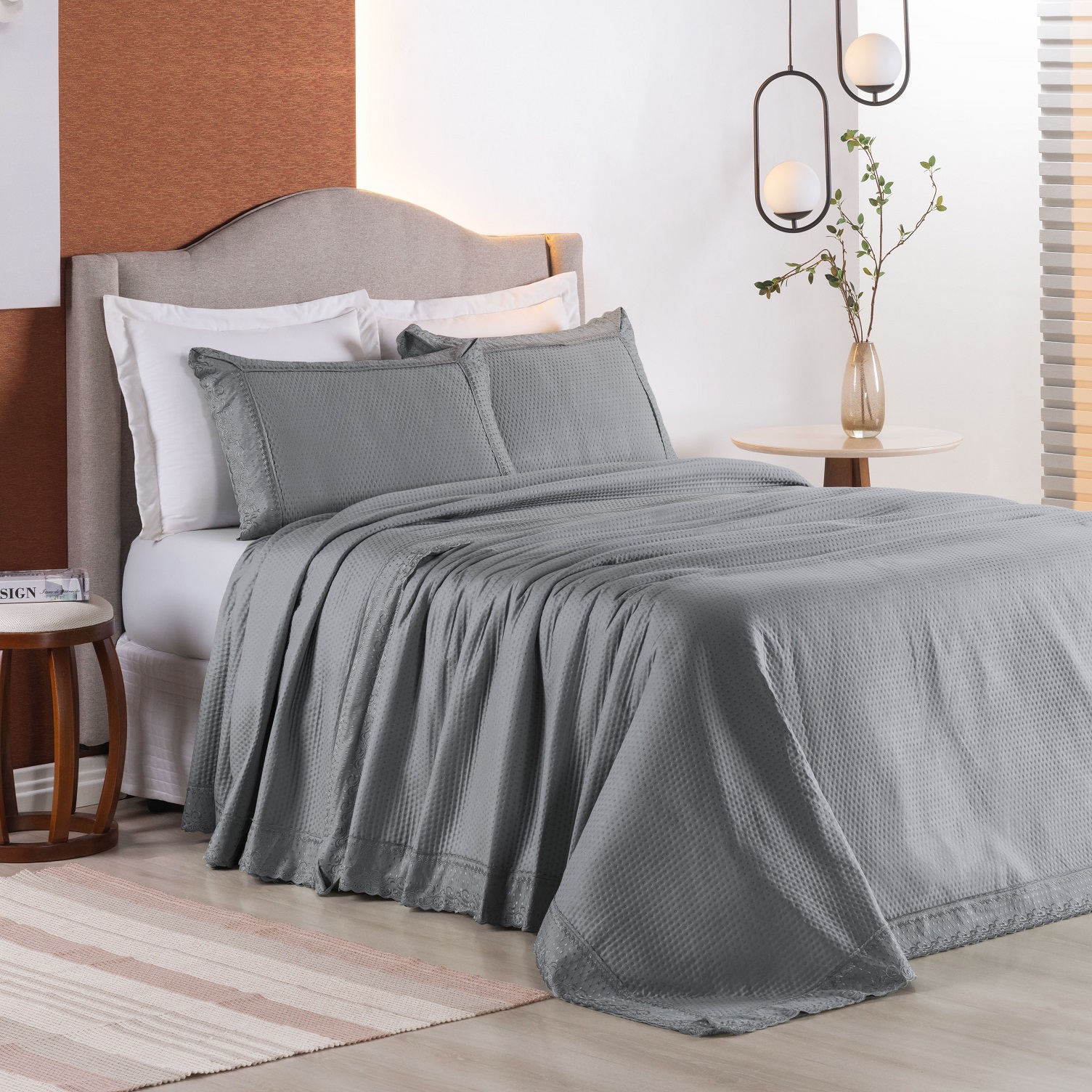 KIT COLCHA QUEEN HOME PARIS 3 PEÇAS - DETALHES BORDADO INGLÊS foto adicional 3