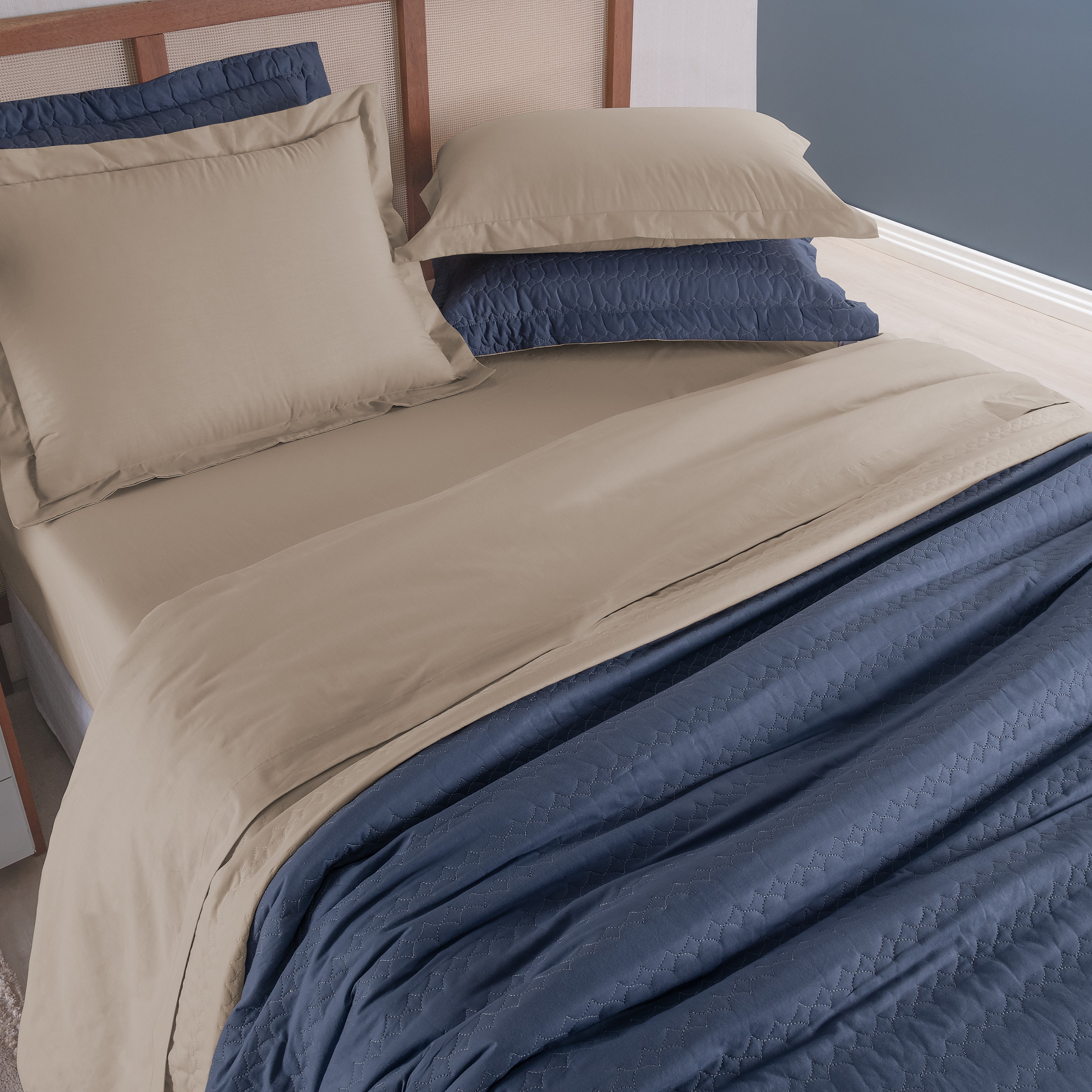 COBRE LEITO DUPLA FACE CASAL CASUAL 03 PEÇAS - 230 FIOS  - 100% Algodão foto adicional 1