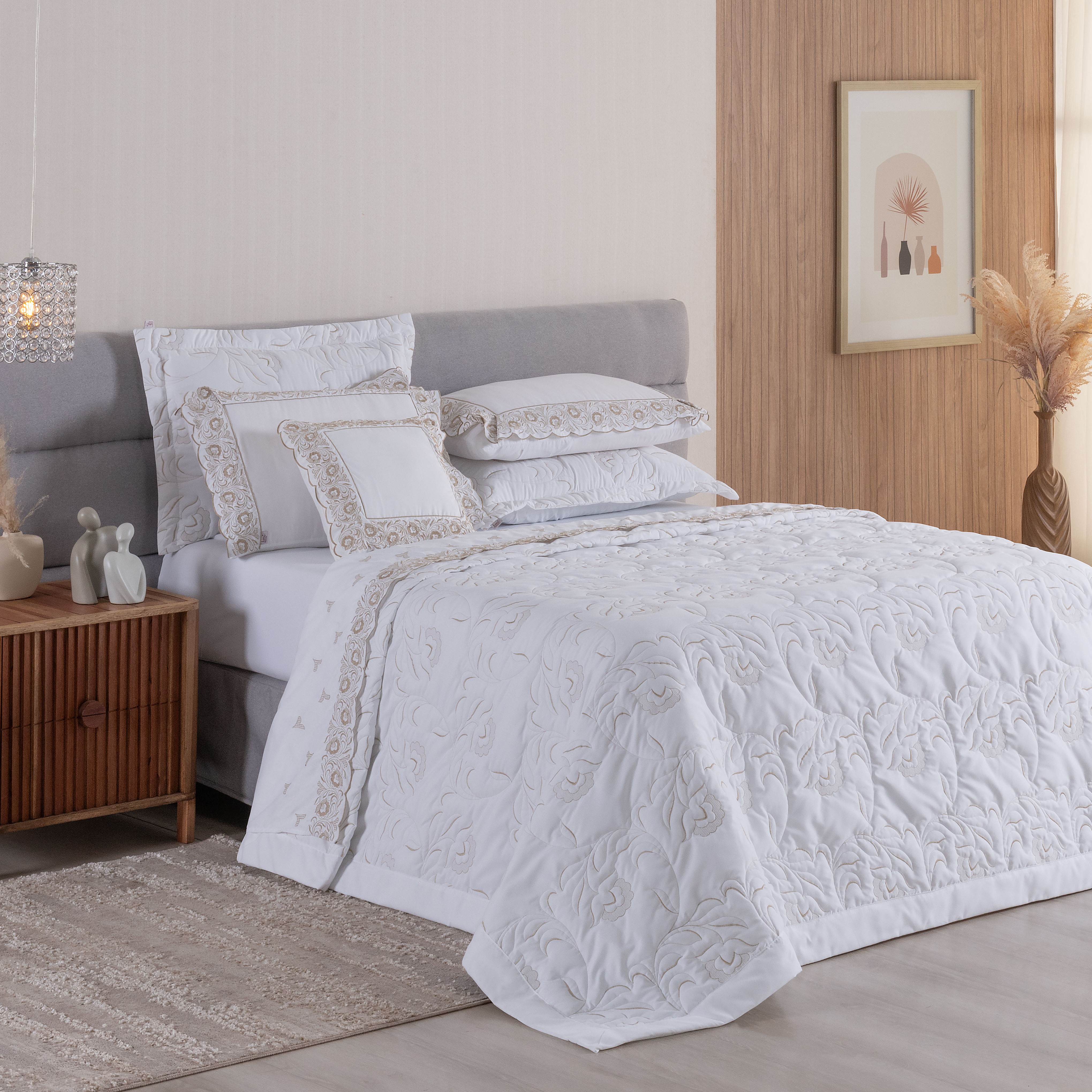 COBRE LEITO  BORDADO QUEEN ELEGANCE 3 PEÇAS - 400 FIOS HIPERCAL foto adicional 1