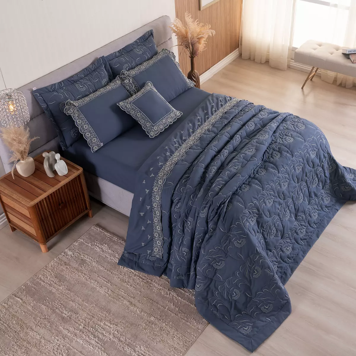 COBRE LEITO  BORDADO QUEEN ELEGANCE 3 PEÇAS - 400 FIOS HIPERCAL