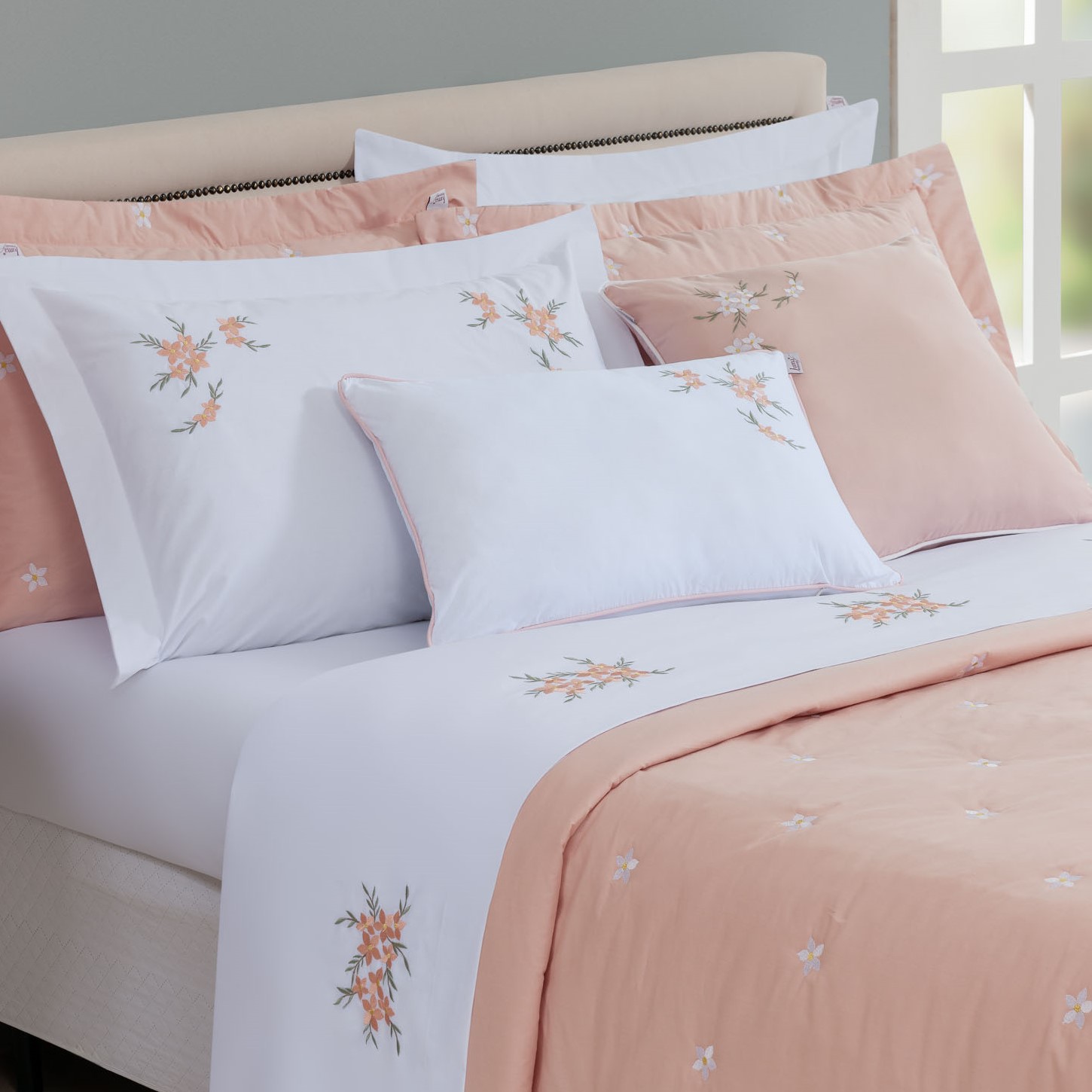JOGO DE CAMA QUEEN BEM ME QUER 4 PEÇAS - BORDADO - PERCAL 230 FIOS PURO ALGODÃO
