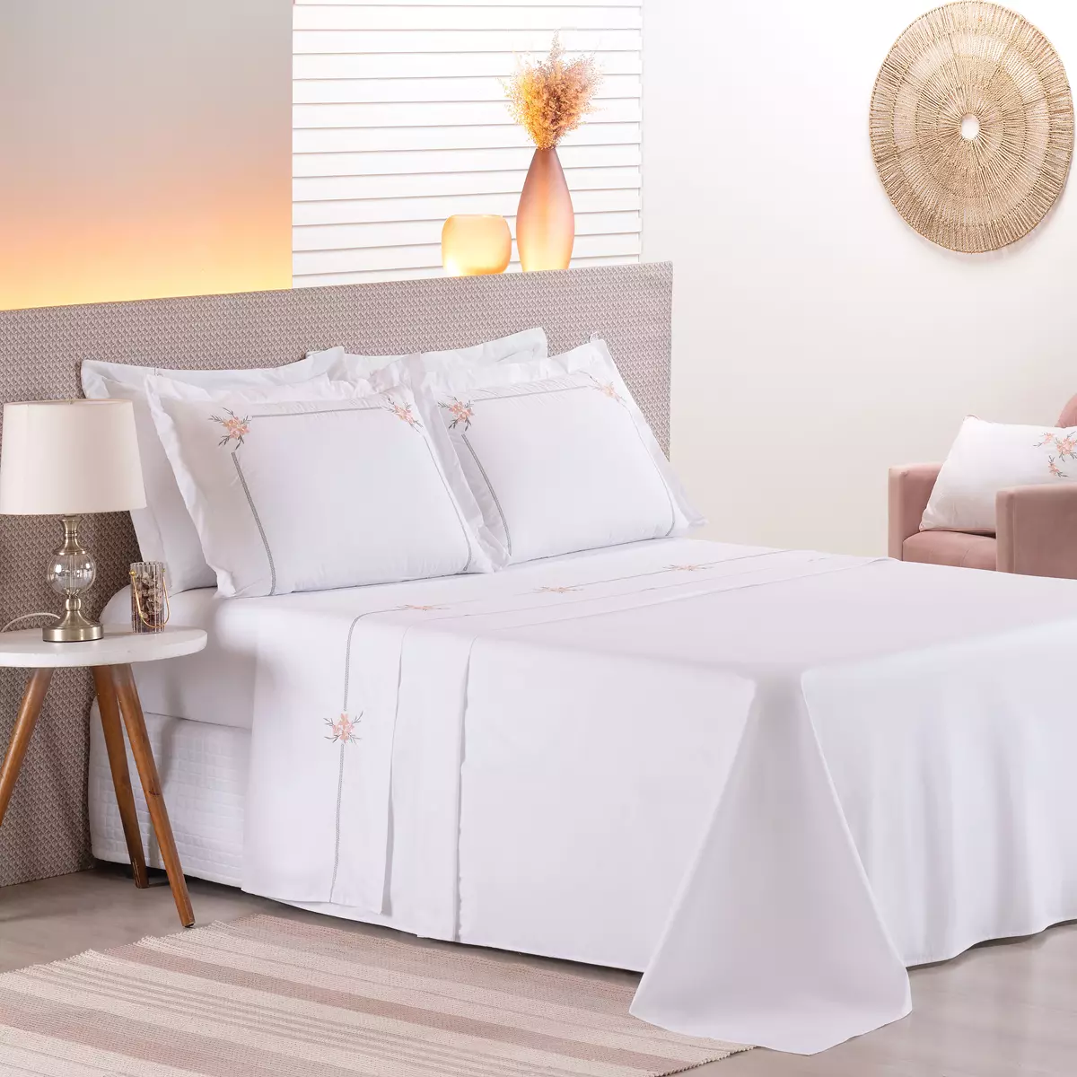 JOGO DE CAMA KING BEM ME QUER 4 PEÇAS - BORDADO - PERCAL 230 FIOS PURO ALGODÃO foto adicional 3