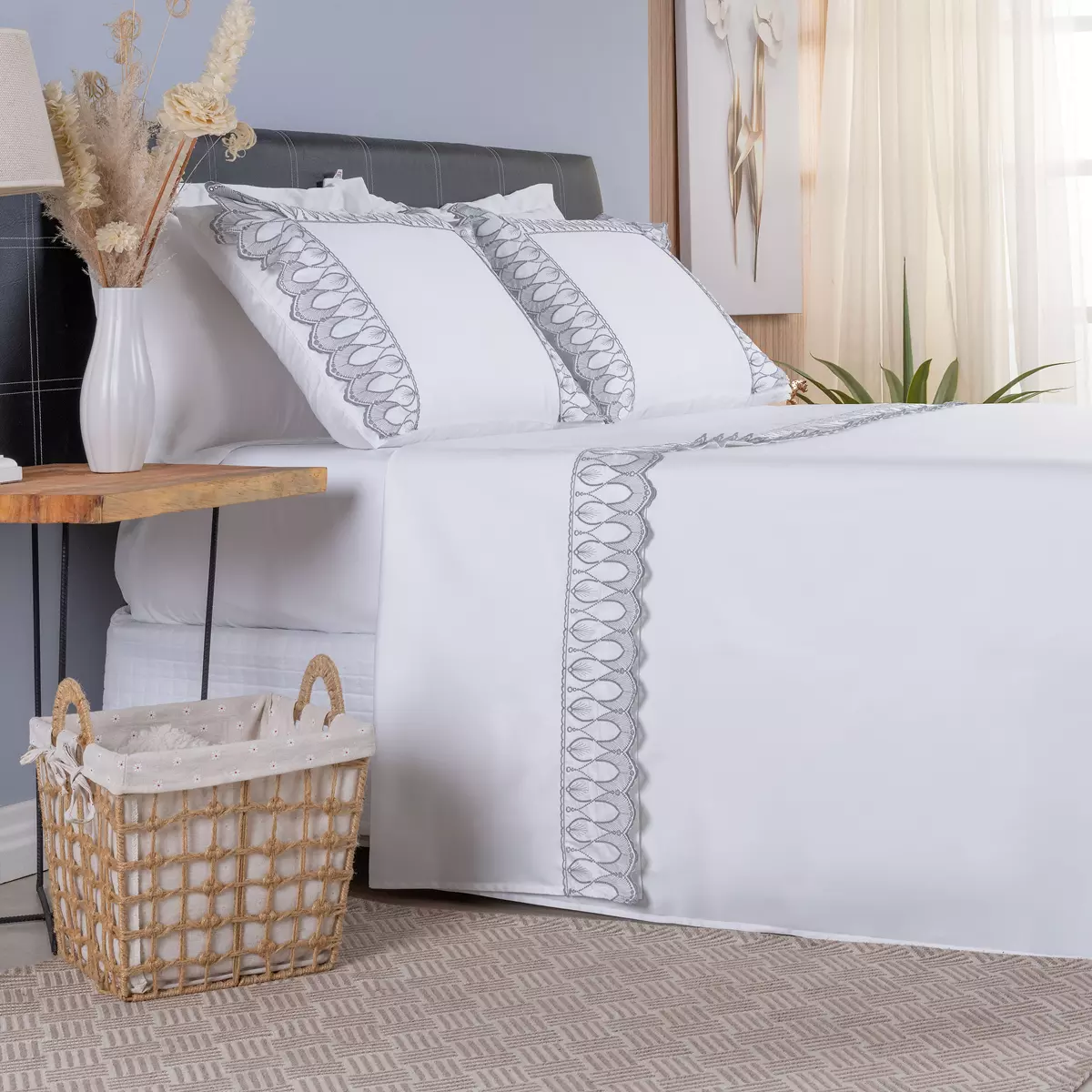 JOGO DE CAMA BORDADO QUEEN ROYALE  4 PEÇAS - 400 FIOS - ALGODÃO