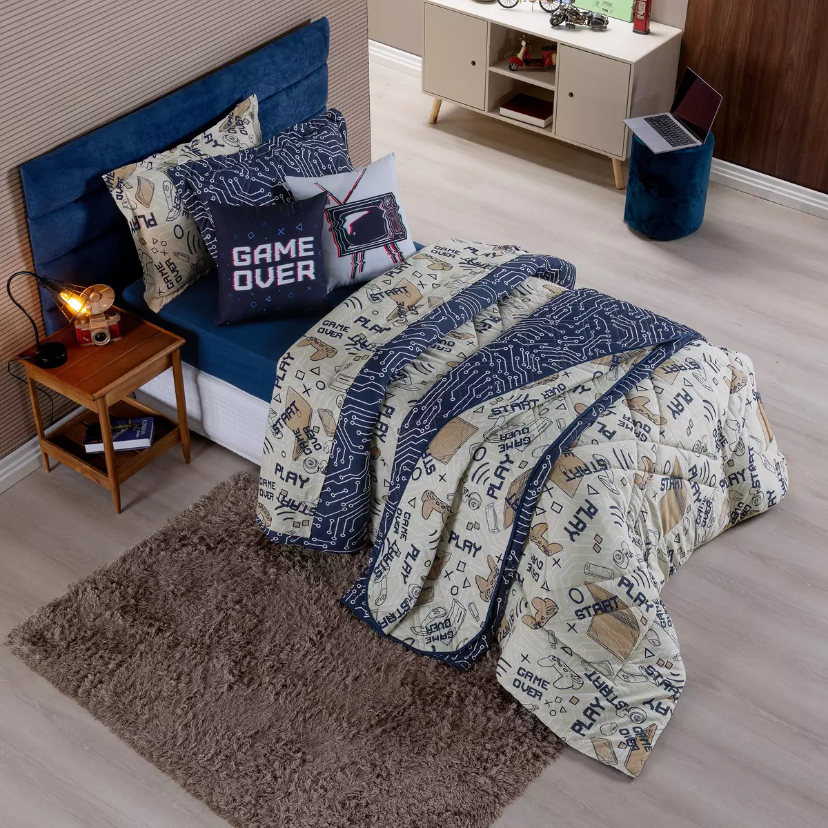 COBRE LEITO INFANTIL - JUVENIL CITY GAME 2 PEÇAS - MALHA  - DUPLA FACE