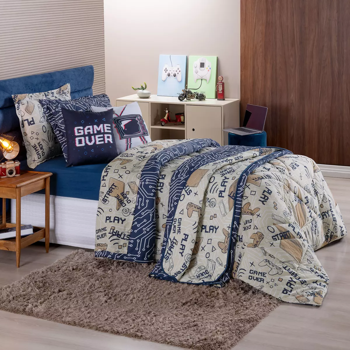 EDREDOM INFANTIL/JUVENIL GAME CITY 01 PEÇA  - DUPLA FACE