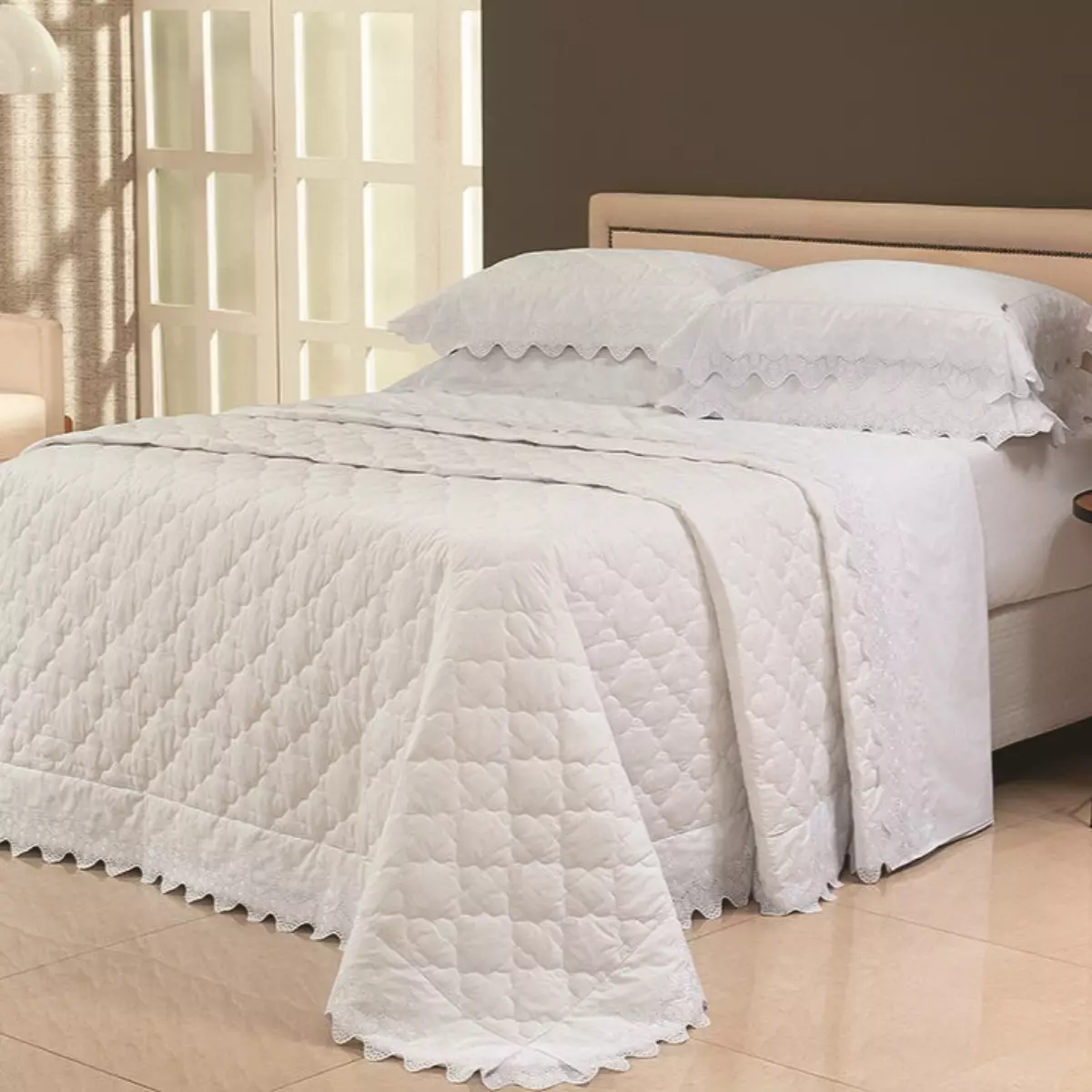 COBRE LEITO SUPER KING BORDADO ELEGANZA 3 PEÇAS