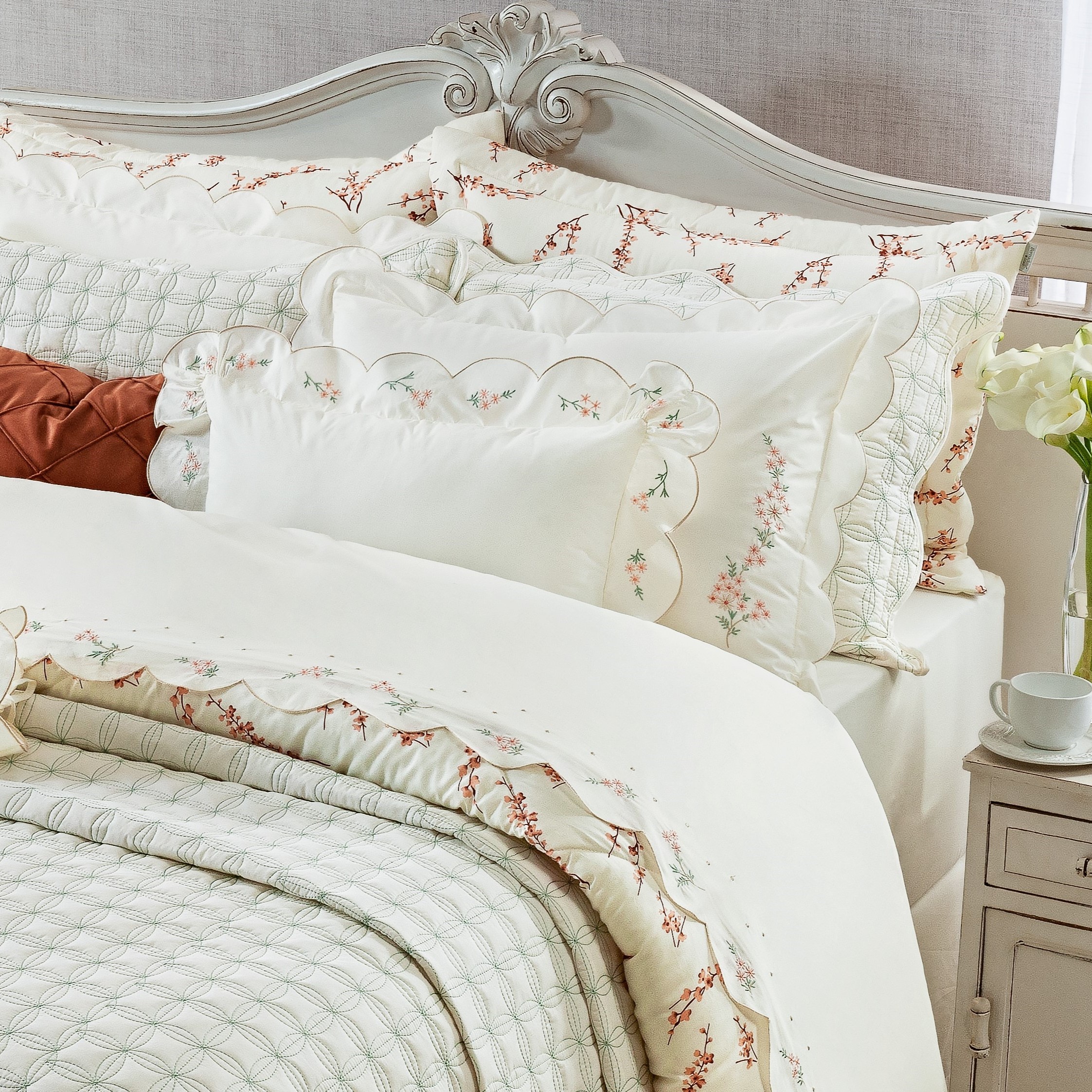 JOGO DE CAMA QUEEN VERENNA 04 PEÇAS  - PERCAL 250 FIOS - BORDADO foto adicional 4