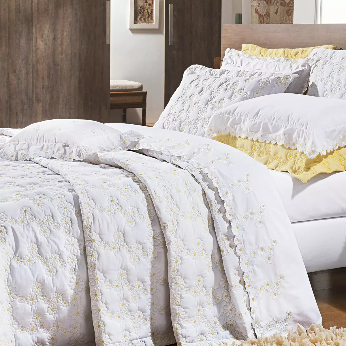 COBRE LEITO  QUEEN  NUANCE 03 PEÇAS - PERCAL 250 FIOS - BORDADO