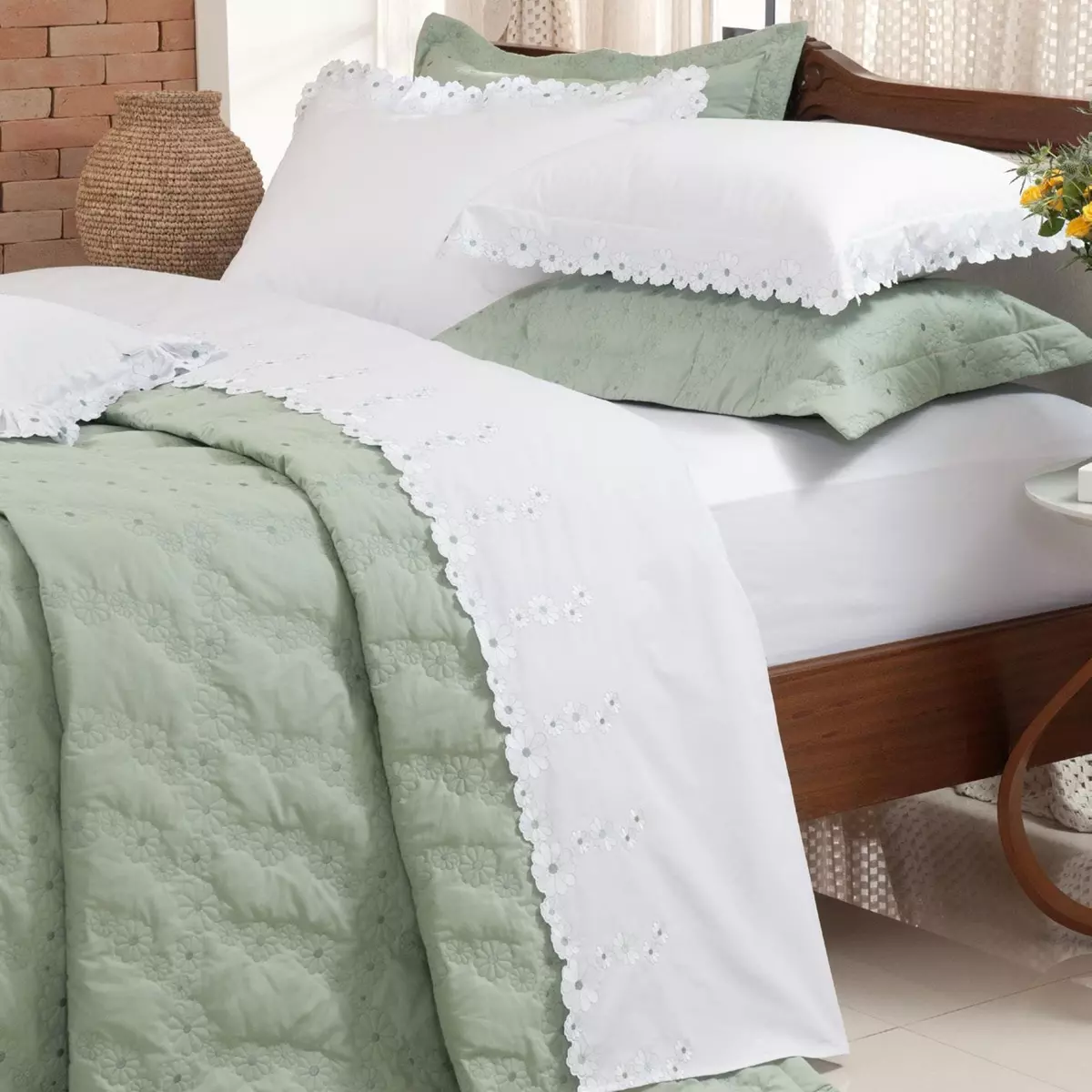 COBRE LEITO KING NUANCE 03 PEÇAS - PERCAL 250 FIOS - BORDADO foto adicional 3