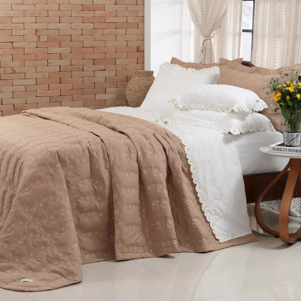 COBRE LEITO SOLTEIRO NUANCE 02 PEÇAS - PERCAL 250 FIOS - BORDADO foto adicional 1