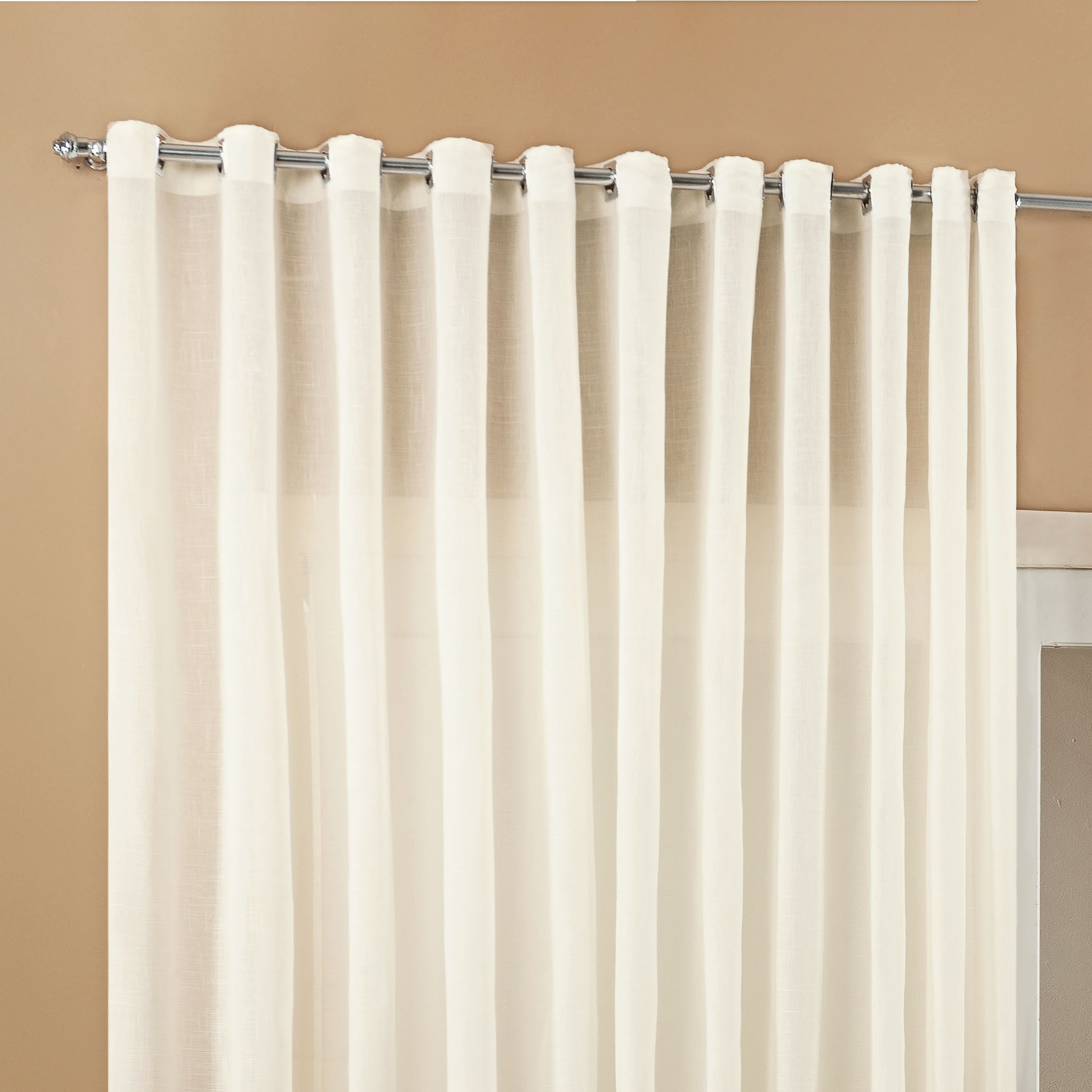 CORTINA TRÉCCIA  DE GAZE DE LINHO E VOIL BORDADO COM ILHÓS CROMADO PARA ESPAÇO DE 3,00 M LARG X 2,80M ALT. foto adicional 4