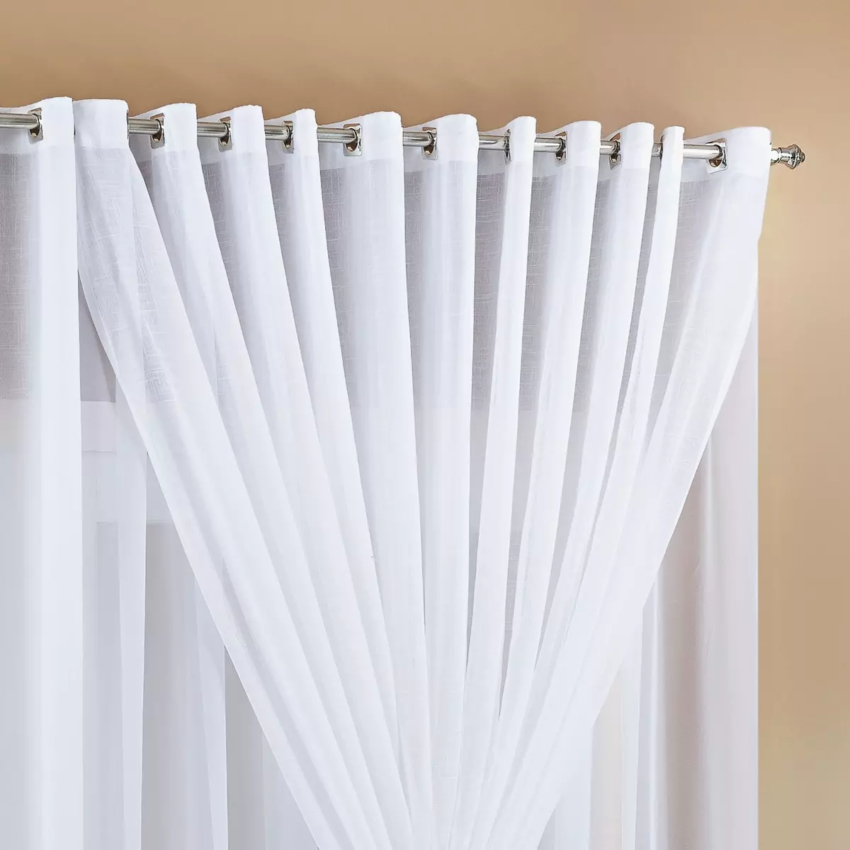 CORTINA TRÉCCIA  DE GAZE DE LINHO E VOIL BORDADO COM ILHÓS CROMADO PARA ESPAÇO DE 3,00 M LARG X 2,80M ALT. foto adicional 6