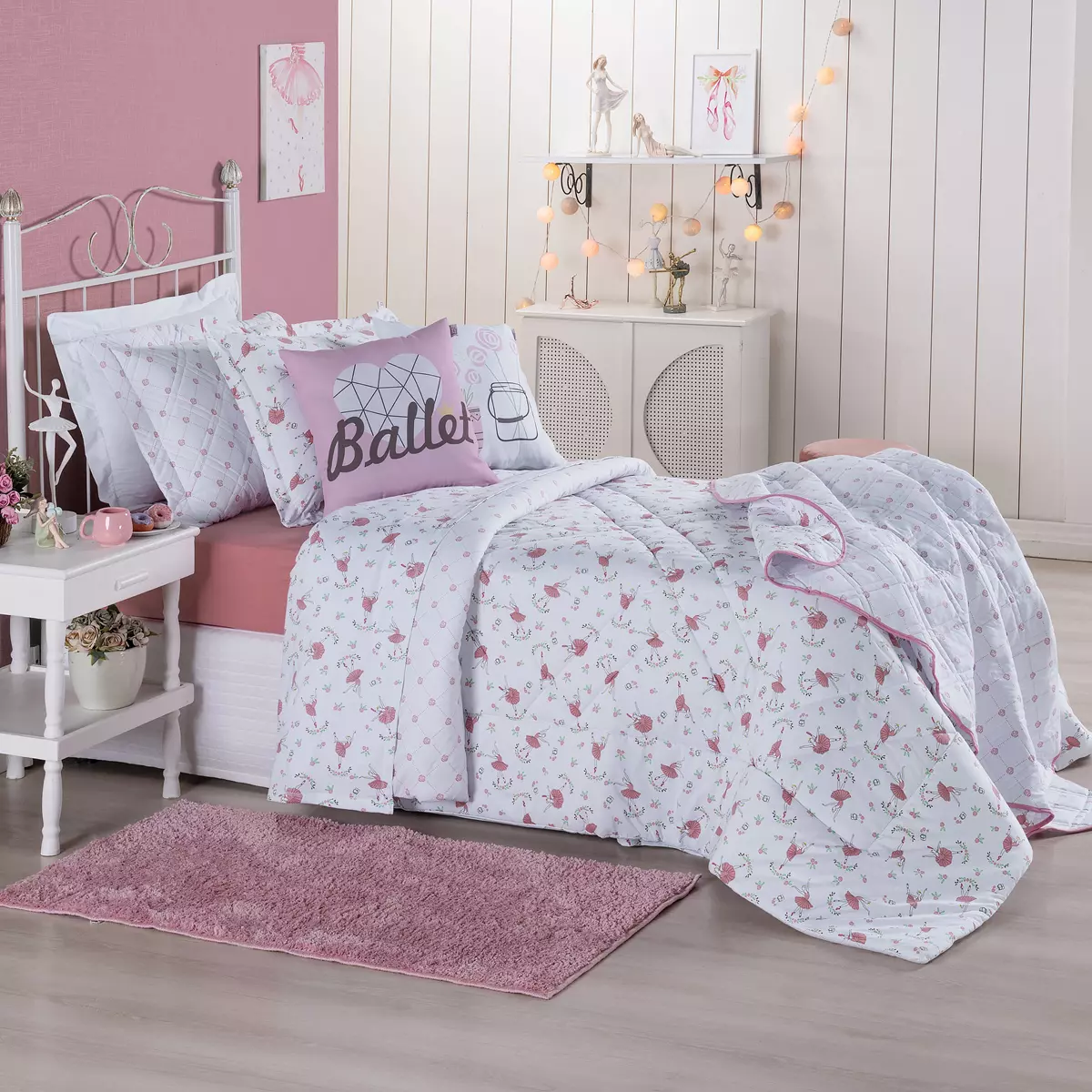 COBRE LEITO BALLET  INFANTIL  MALHA  02 PEÇAS  - DUPLA FACE