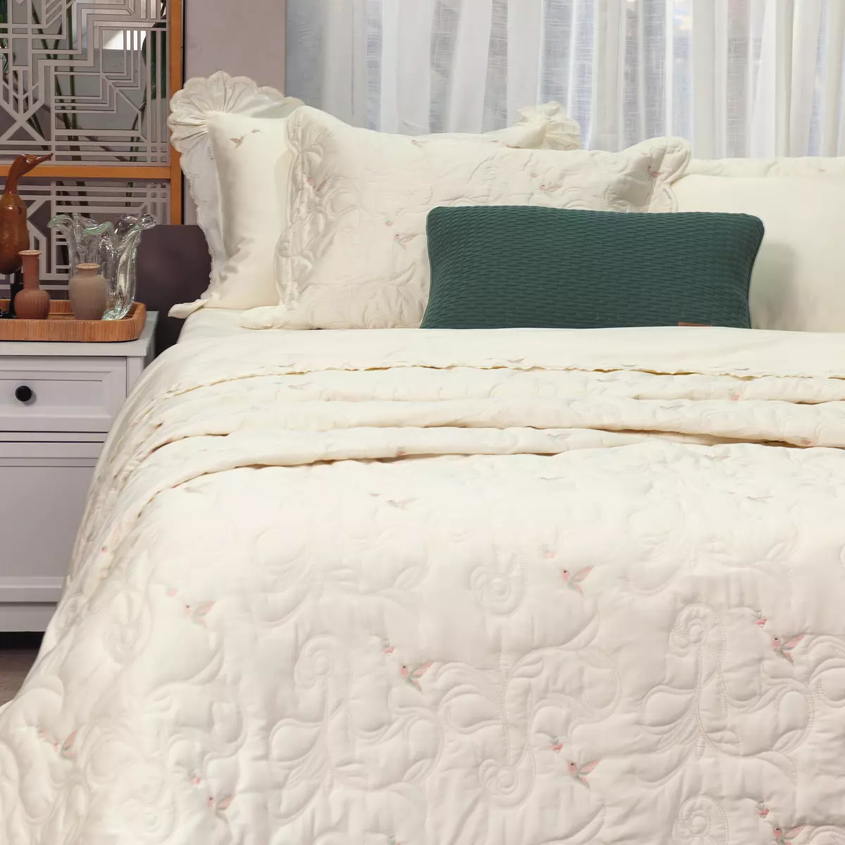 COBRE LEITO SUPER  KING FLORIAN 03 PEÇAS - 400 FIOS EGIPCIOS