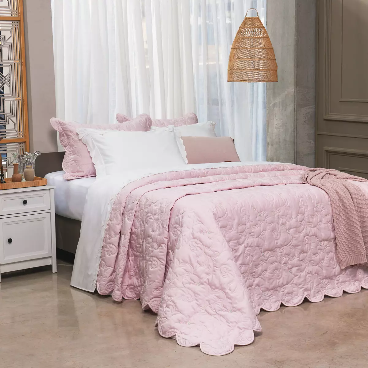 COBRE LEITO SUPER  KING FLORIAN 03 PEÇAS - 400 FIOS EGIPCIOS foto adicional 1