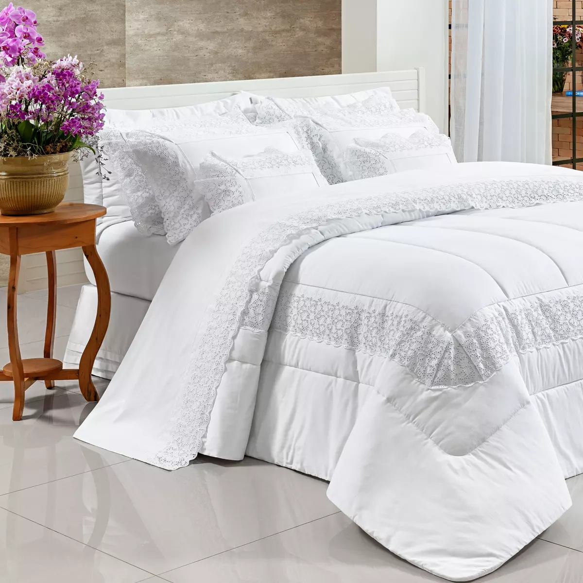 KIT EDREDOM KING VALERIE 03 PEÇAS  - PERCAL 300 FIOS ACETINADOS