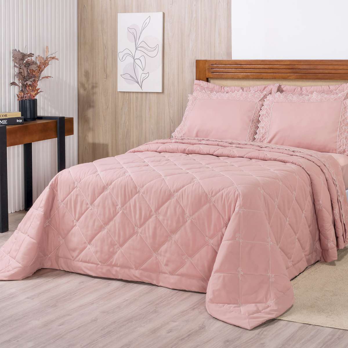COBRE LEITO BORDADO QUEEN FLORENCE HIPERCAL 3 PEÇAS  - 400 FIOS 