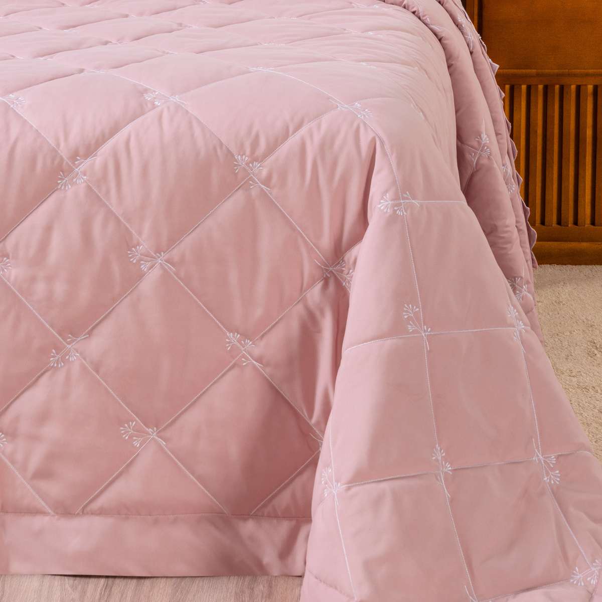 COBRE LEITO BORDADO QUEEN FLORENCE HIPERCAL 3 PEÇAS  - 400 FIOS  foto adicional 1